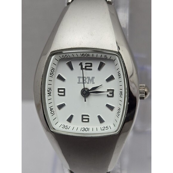 Tomax IBM Womens Quartz Watch Silvertone Tonneau White Dial Bracelet New Battery main image 4
